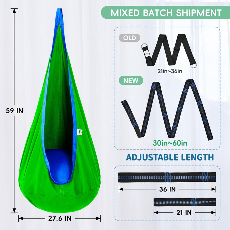 OUTREE Kids Pod Swing Seat, Cotton Child Hammock Swing Chair, Sensory Swing for Indoor and Outdoor Use, Green and Blue - Image 4